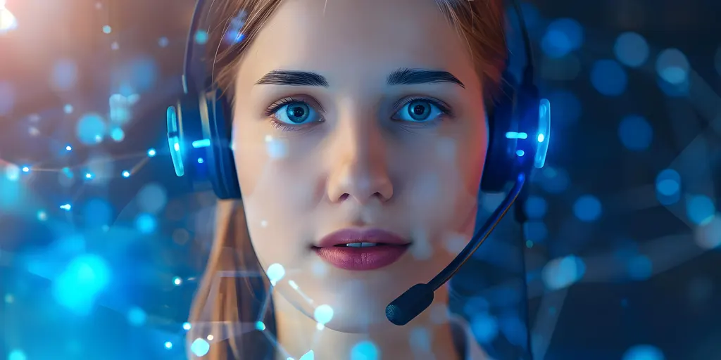 AI_UCC_AVISA-news Volto di una ragazza fatta volutamente con AI con cuffie e microfono per simulare un risponditore AI